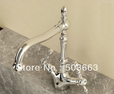 Wholesale Deck Mounted Chrome Double Lever Kitchen Swivel Sink Faucet Mixer Tap Vanity Faucet S-103