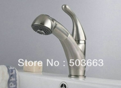 Wholesale Newly Brushed Nickel Bathroom Basin Sink Pull Out Spray Mixer Tap Brass Faucet Vanity Crane S-711