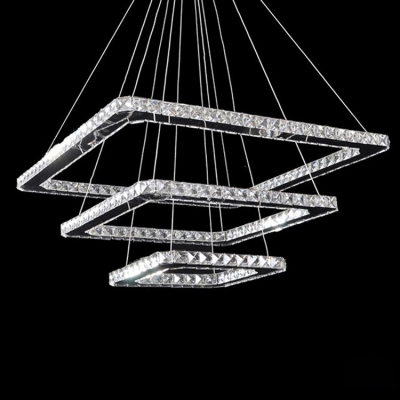 elegant led pendant lamp 3 lights k9 transparent crystal stainless steel suspension light for dinning room