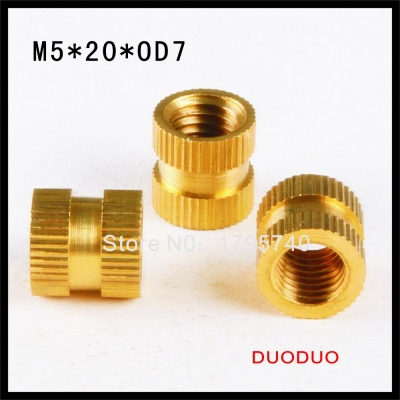 100pcs m5 x 20mm x od 7mm injection molding brass knurled thread inserts nuts