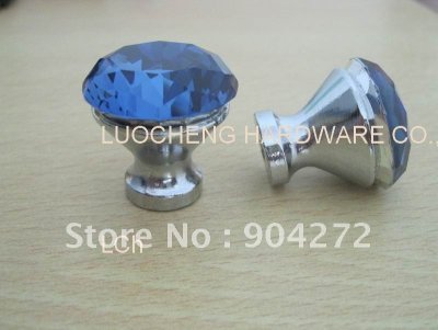 10PCS/ LOT 30 MM BLUE CRYSTAL CABINET KNOBS ON CHROME ZINC BASE [Crystal Cabinet Knobs 206|]