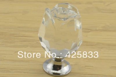 10pcs K9 Clear Crystal Rose Pulls Kitchen Handle Dresser Knobs Clear Drawer Pulls Modern Silver Closet Furniture Knob Discount