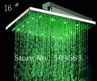 16" Square Rainfall 3 Colors Chromed LED Rain Shower Head CM0065