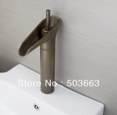 2013 Waterfall Spout Design Antique Brass Mixer Faucet Bathroom Basin Mixer Sink Tap Basin Faucet Vanity Faucets H-029