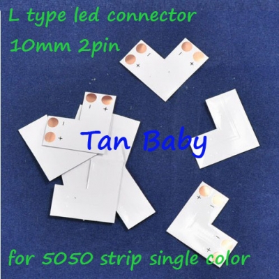 50pcs/lot 10mm 2pin l type connector wireless for 5050 led strip light easy connector