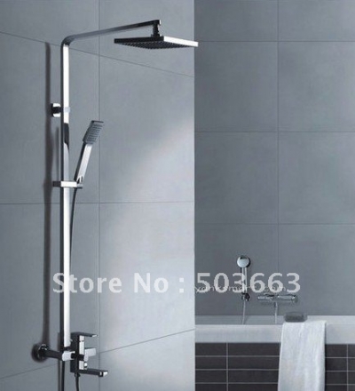 Fashion 8" Rainfall Shower Head+ Arm + Control Valve+Handspray Shower Polished Chrome Finish Faucet Set CM0619