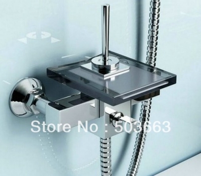 New Wall Mounted Black Glass Brass Bathtub Mixer Tap Faucet With Handle Spray S-557
