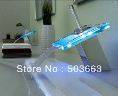 PRO LED Bathroom Basin Faucet Brass Waterfall Tap L-123 [Bathroom Led Faucet 967|]