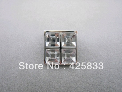 Single Square Crystal& Zinc Alloy Glass Furniture Kitchen Cabinets Handles Door Knobs Dressers Knob Drawer Pulls