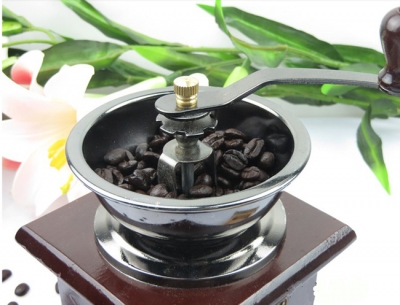 Vintage Mini Old Style Wood Metal Black Coffee Bean CONICAL Grinder Kitchen FREE SHIPPING