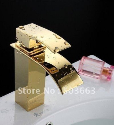 Waterfall Faucet Polished Golden Bathroom Basin Sink Mixer Tap CM0285 [Golden Polished Faucet 1369|]