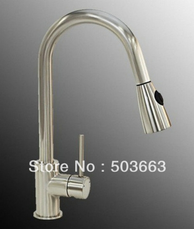 Wholesale Auction Brushed Nickle Brass Single Handle Kitchen Faucet Basin Sink Swivel Spray Mixer Tap S-808H
