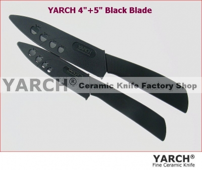 YARCH,4"+5"Black Blade Ceramic Knife set + Scabbard with retail box ,2pcs/set ,Ceramic knives , CE FDA certified