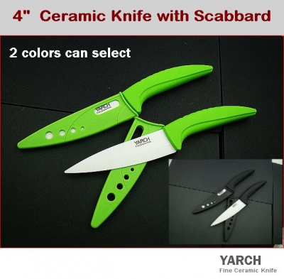 YARCH 4" Fruit Vegetable ceramic knife with Scabbard + retail box ,2 color handle select. 2PCS/lot , CE FDA certified