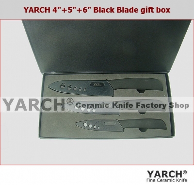 YARCH 4pcs gift set, 4"+5"+6" Black Blade Ceramic Knife sets with Scabbard + gift box,CE FDA certified,