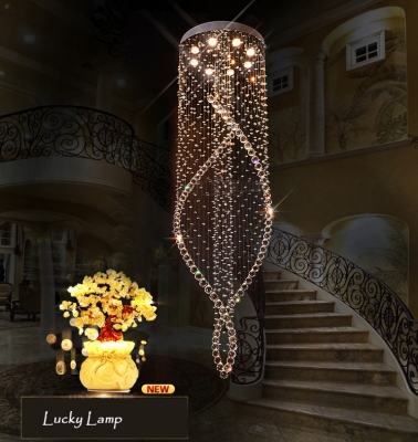 villa spiral led crystal ceiling lights large staircase indoor lustres flush mount restaurant lamps el lighting fixtures