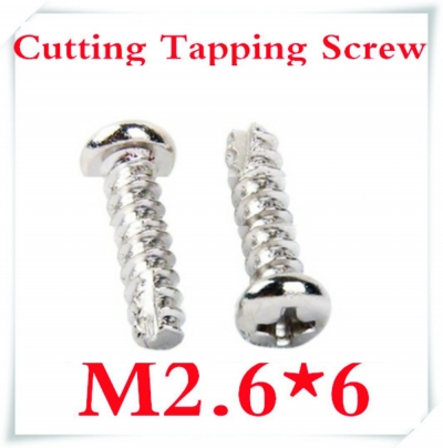 1000pcs/lot m2.6 x 6 2.6mm scrape point cross recessed pan head cutting tapping screws [screw-128]