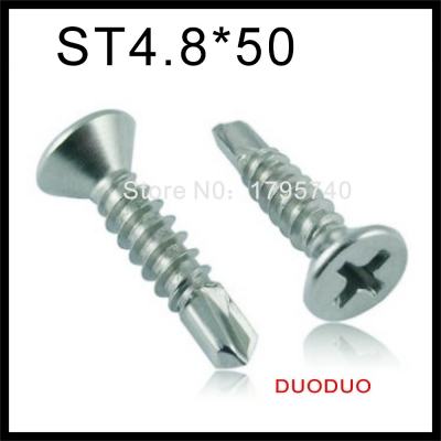 100pcs din7504p st4.8 x 50 410 stainless steel cross recessed countersunk flat head self drilling screw screws [din7504p-flat-head-self-drilling-screw-1291]