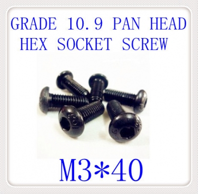 100pcs iso7380 grade 10.9 m3*40 pan head hexagon socket button cap screw with black [screw-1661]