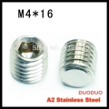 200pcs din913 m4 x 16 a2 stainless steel screw flat point hexagon hex socket set screws