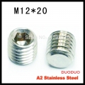 20pcs din913 m12 x 20 a2 stainless steel screw flat point hexagon hex socket set screws