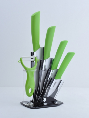 3" 4" 5" 6" inch Green Handle Paring Fruit Utility Kitchen ceramic Knife Set + Peeler + Holder Free Shipping