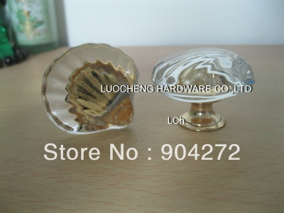 50PCS/LOT FREE SHIPPING SHELL CLEAR CRYSTAL KNOB WITH GOLD ZINC BASE [Crystal Cabinet Knobs 172|]