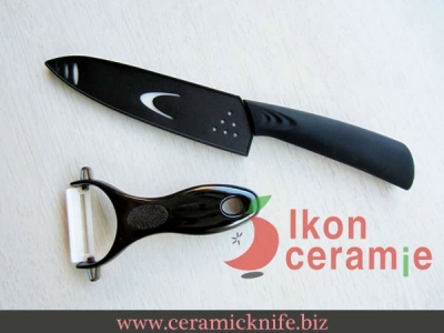 6" Ikon Ceramic Knife/Chef's Knife/Utility Knife,white blade with scabbard,black straight handle+Free Peeler(Free Shipping)
