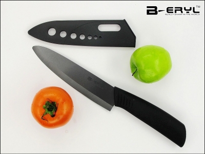 BERYL 6" chef ceramic knife with Scabbard + retail box,2 colors ABS Straight handle Black blade 1PCS/lot CE FDA certified [---6" Ceramic knife 17|]