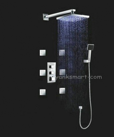Hot Sell! Fashion LED Head Massage Jets 6 Luxury Thermostatic Shower Set Body Spray Faucet CM0615