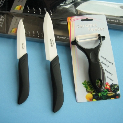 New Arrival!4" 5" inch Anti-Slip Black Handle Fruit Utility Ceramic Knife + Ceramic Peeler Sets,Free Shipping