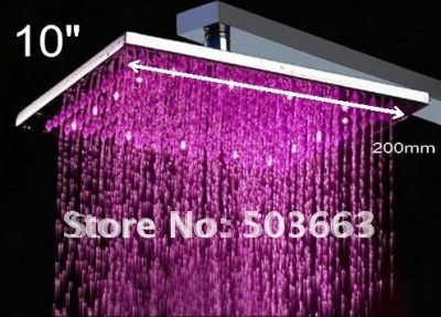New Brand 10" 3 Colors Chromed Brass Square LED rain Shower Head CM0064