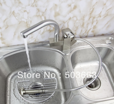 Pull Out And Swivel 2 Outlet Brushed Nickel Kitchen Faucet Sink Mixer Tap Vessel Faucet Crane S-113