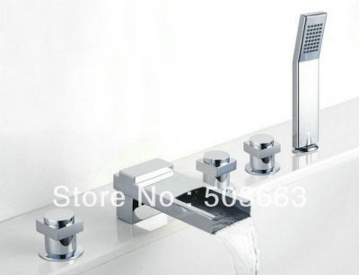 Wholesale 5Pcs 3 Handle Chrome Bath tub Deck Mounted Waterfall Mixer Tap With Held Shower S-305