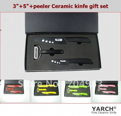 YARCH 4pcs gift set ,3"+5" with scabbard +peeler +gift box ,5 colors ABS handle select,Ceramic Knife sets,ceramic knives