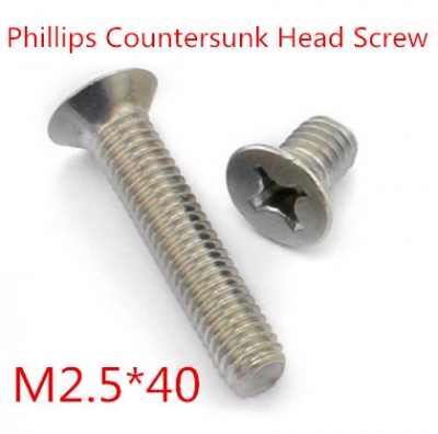 100pcs/lot din965 m2.5*40 stainless steel 304 flat head phillips cross recessed countersunk head machine screws