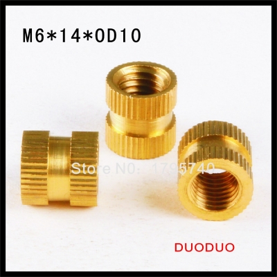100pcs m6 x 14mm x od 10mm injection molding brass knurled thread inserts nuts