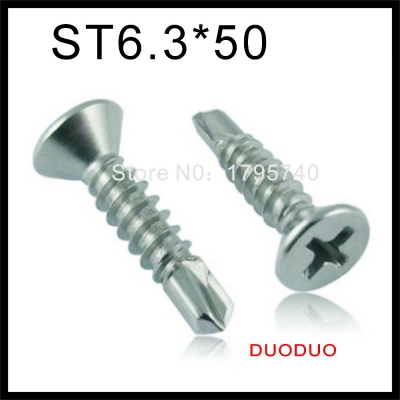 10pcs din7504p st6.3 x 50 410 stainless steel cross recessed countersunk flat head self drilling screw screws [din7504p-flat-head-self-drilling-screw-936]