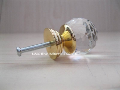 40PCS/LOT FREE SHIPPING 30MM CUT CLEAR CRYSTAL CABINT KNOB ON GOLD BRASS BASE