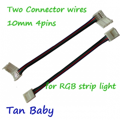 40pcs/lot, 10mm 4 pin rgb connector with wire cable for rgb smd 5050 led flexible strip