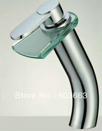 Chrome&Glass Waterfall Bathroom Sink Faucet Mixer Tap Basin Faucet Vessel Tap Sink Faucet L-0182