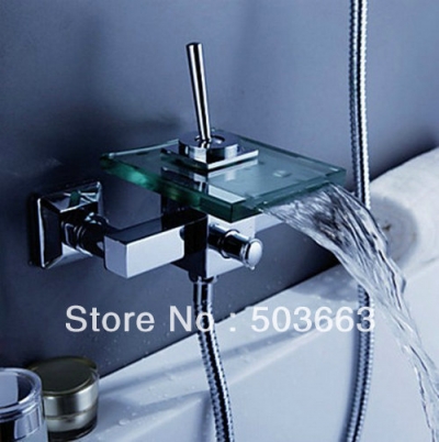 Chrome Waterfall Glass Spout Bathtub Mixer Tap Faucet Wall Mounted S-589