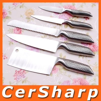 Global Quality Knife 5pcs Stainless Steel Spots Hollow Handle Kitchen Cleaver Knives Set #SK001