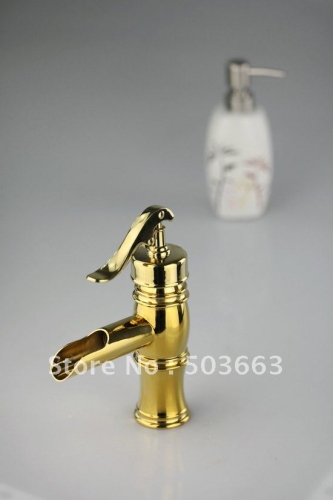New Beautiful Golden Free Ship Faucet waterfall water Faucet Ceramic Bathroom Basin Mixer Tap Sink Brass CM0025
