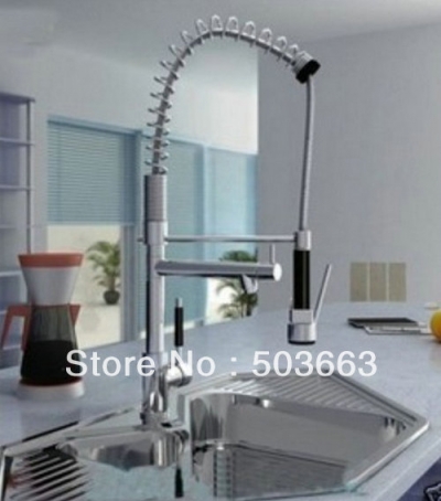 New Single Handle Spray l Chrome Kitchen Brass Faucet Basin Sink Pull Out Spray Mixer Tap S-749