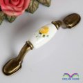 AB03AB 76mm hole distance long and flat bronze ceramic handle with yellow rose for drawer/cupboard/cabinet