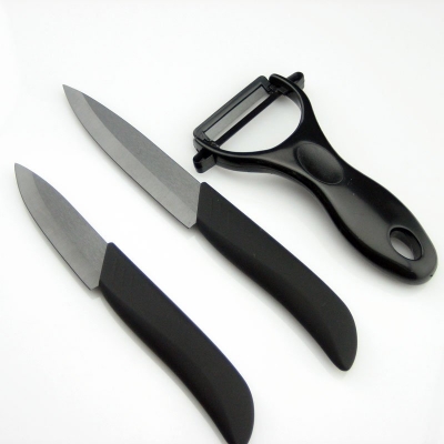 VICTORY 3pcs/set, 3"+4+peeler Black Blade Ceramic Knife Set + Retail Box,Ceramic Knives , CE FDA Certified
