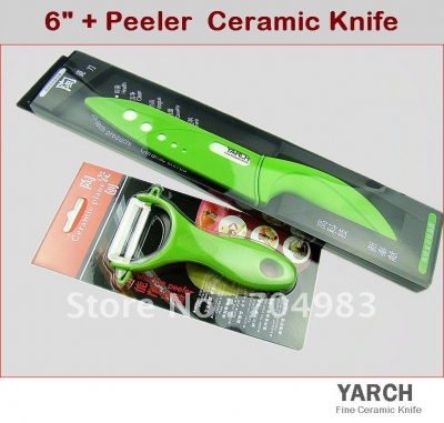 YARCH 2pcs/set, 6 inch+peeler Ceramic Knife sets with Scabbard + Retail box, 2 color can select,CE FDA certified,