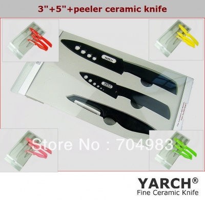 YARCH Simple packaging 3pcs set ,3"+5" with scabbard +peeler ,5 colors ABS handle select,Ceramic Knife sets,ceramic knives