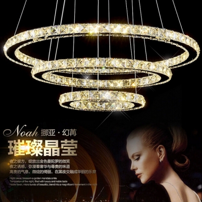 diamond ring led crystal chandelier light modern lamp 3 circles guarantee diy style dia 50*40*30cm 110-240v